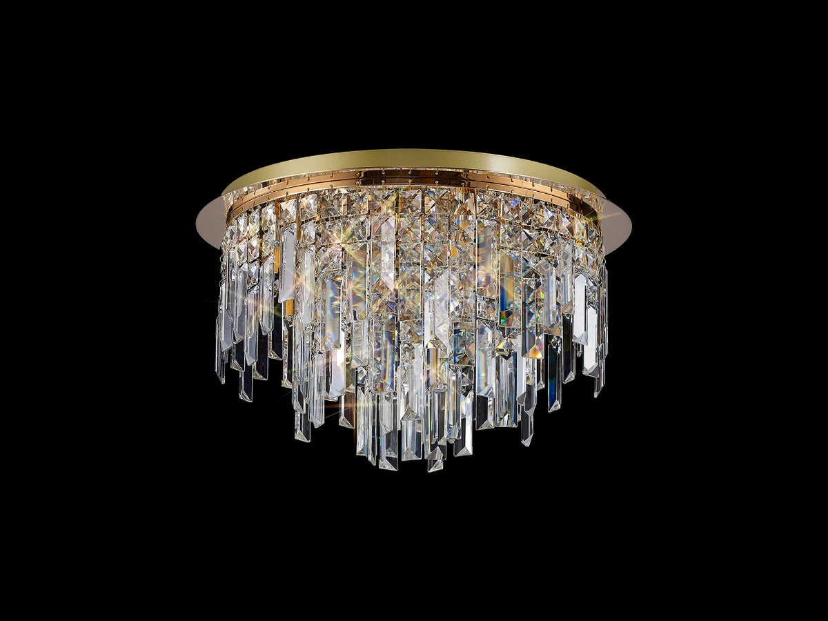 Diyas Maddison 6 Light Round Flush Ceiling Light in French Gold with Crystal