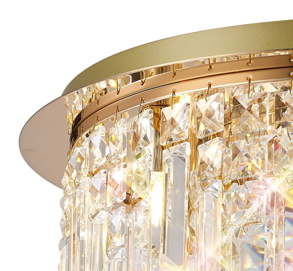 Diyas Maddison 6 Light Round Flush Ceiling Light in French Gold with Crystal