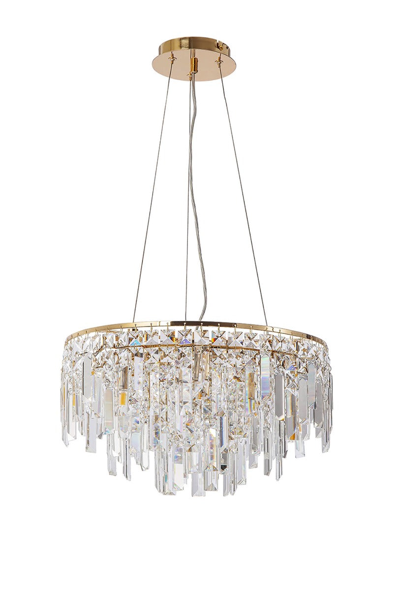 Diyas Maddison 6 Light Round Pendant Light in French Gold with Crystal