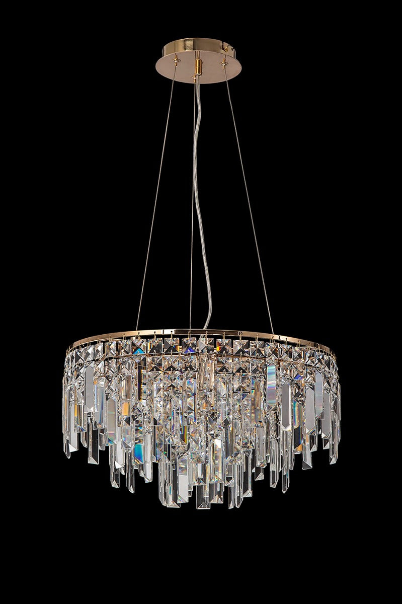 Diyas Maddison 6 Light Round Pendant Light in French Gold with Crystal