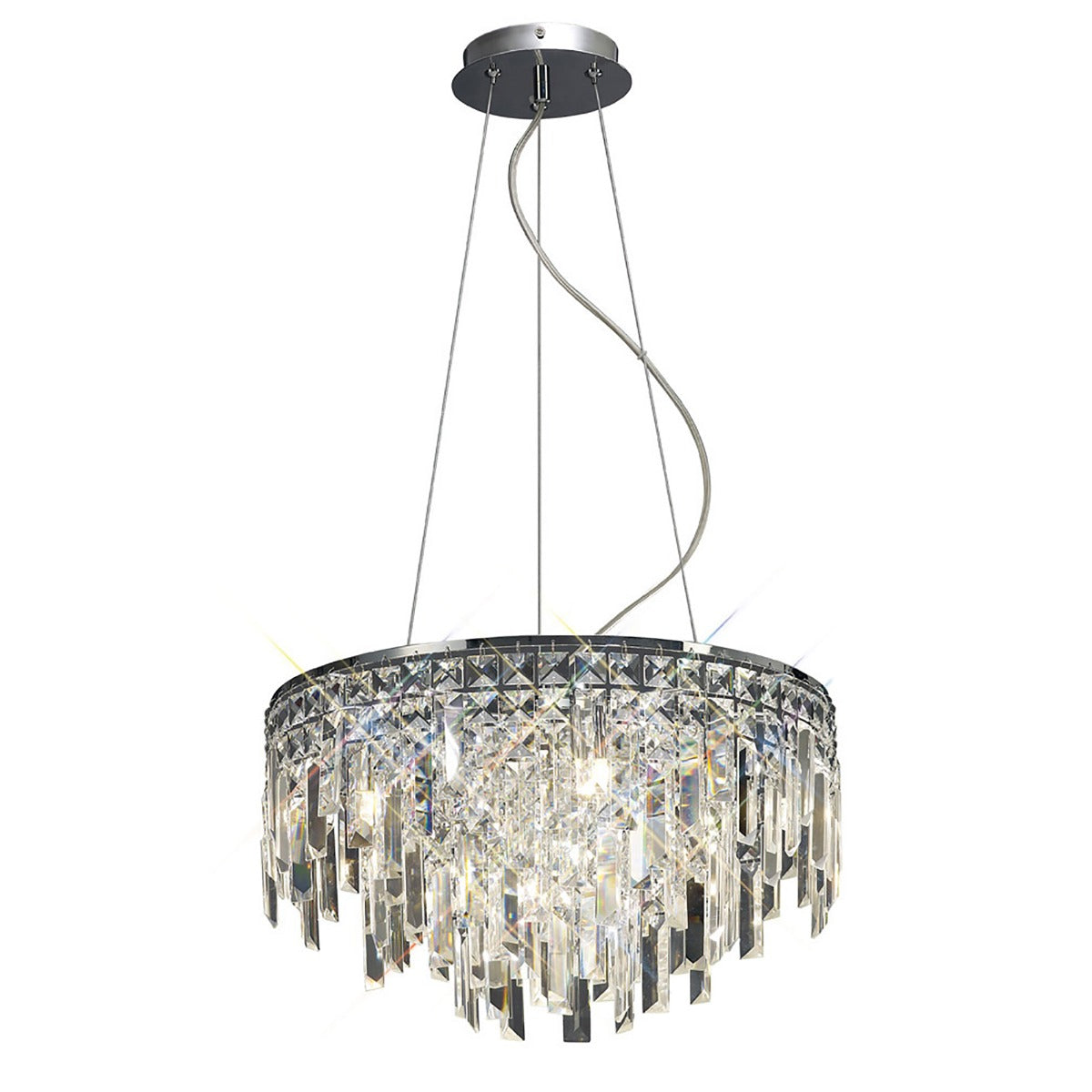 Diyas Maddison 6 Light Round Pendant Light in Polished Chrome with Crystal