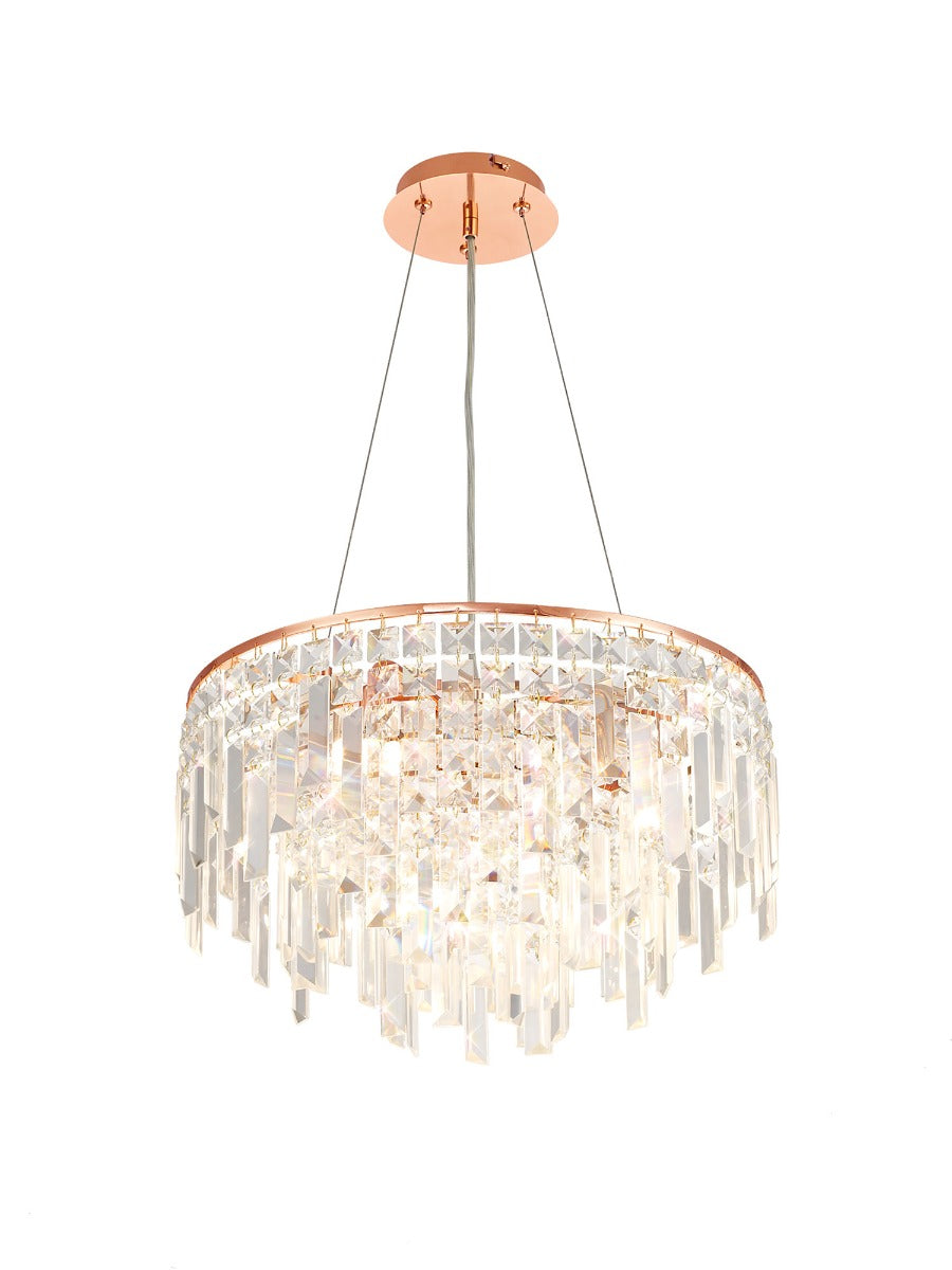 Diyas Maddison 6 Light Round Pendant Light in Rose Gold with Crystal