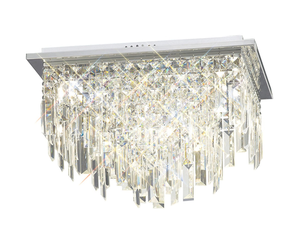 Diyas Maddison 6 Light Square Ceiling Light in Polished Chrome with Crystal