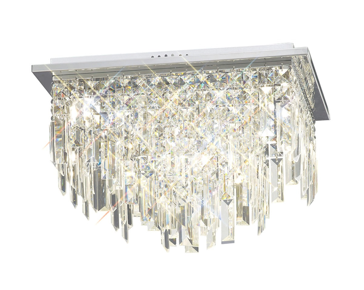 Diyas Maddison 6 Light Square Ceiling Light in Polished Chrome with Crystal