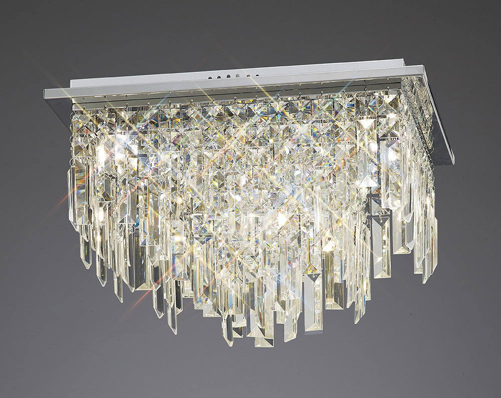 Diyas Maddison 6 Light Square Ceiling Light in Polished Chrome with Crystal