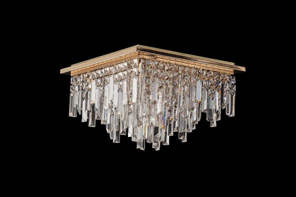 Diyas Maddison 6 Light Square Flush Ceiling Light in French Gold with Crystal