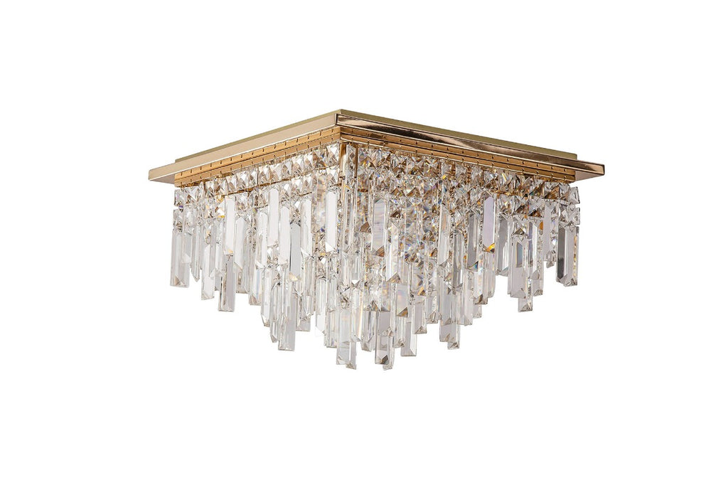 Diyas Maddison 6 Light Square Flush Ceiling Light in French Gold with Crystal