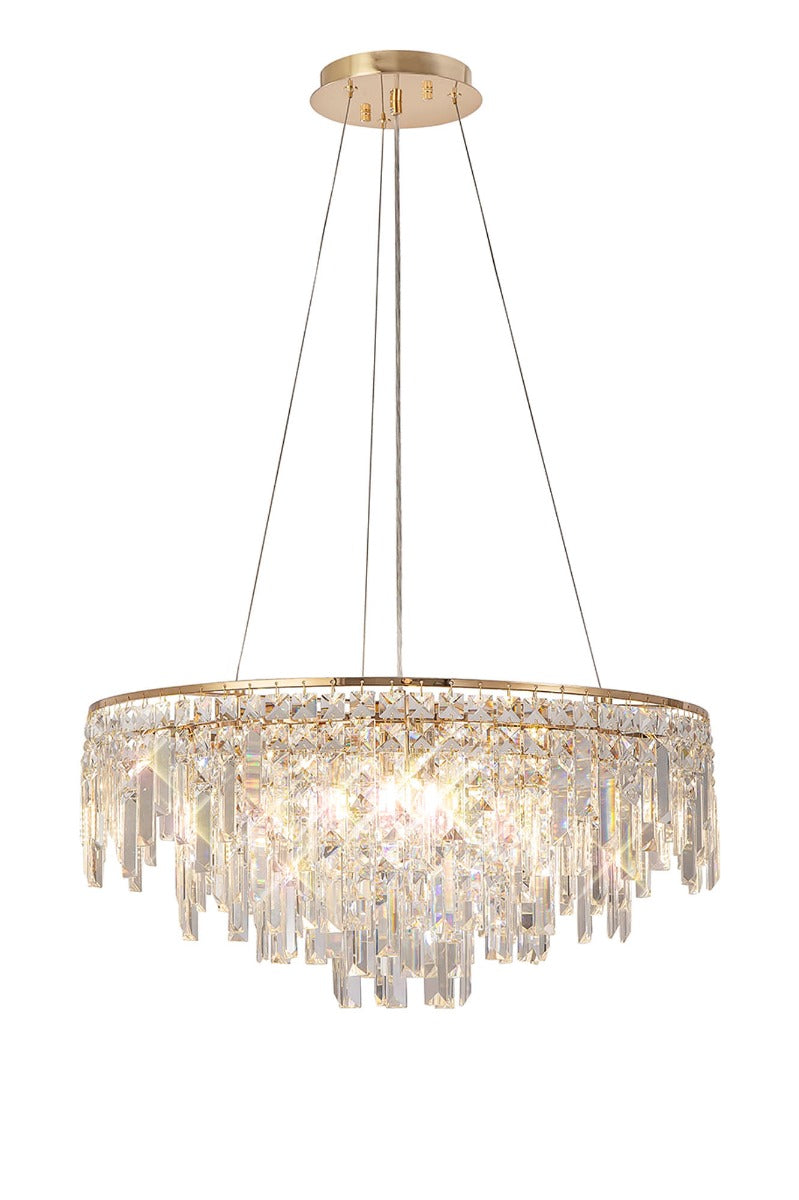 Diyas Maddison 8 Light Round Pendant Light in French Gold with Crystal