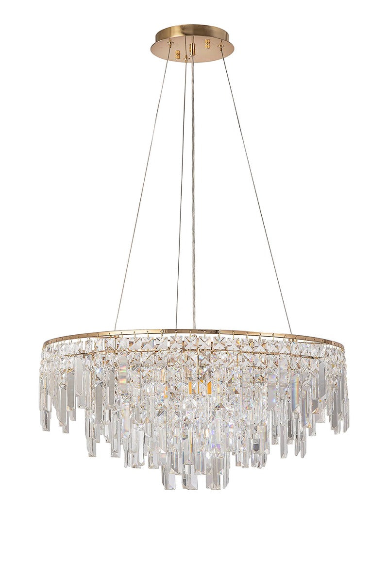 Diyas Maddison 8 Light Round Pendant Light in French Gold with Crystal