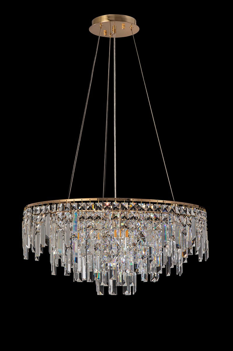 Diyas Maddison 8 Light Round Pendant Light in French Gold with Crystal
