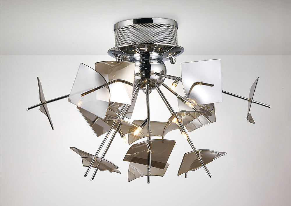 Diyas Meridian 6 Light Ceiling Light in Polished Chrome with Smoke Glass