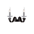 Diyas Nardini 2 Light Wall Light in Polished Chrome with Dark Brown Faux Leather and Crystal