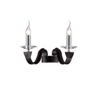 Diyas Nardini 2 Light Wall Light in Polished Chrome with Dark Brown Faux Leather and Crystal