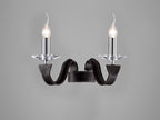 Diyas Nardini 2 Light Wall Light in Polished Chrome with Dark Brown Faux Leather and Crystal