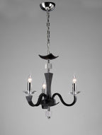 Diyas Nardini 3 Light Pendant Light in Polished Chrome with Black Faux Leather and Crystal
