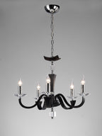 Diyas Nardini 5 Light Pendant Light in Polished Chrome with Black Faux Leather and Crystal