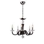 Diyas Nardini 5 Light Pendant Light in Polished Chrome with Dark Brown Faux Leather and Crystal