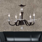 Diyas Nardini 5 Light Pendant Light in Polished Chrome with Dark Brown Faux Leather and Crystal