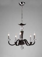 Diyas Nardini 5 Light Pendant Light in Polished Chrome with Dark Brown Faux Leather and Crystal