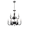 Diyas Nardini 9 Light 2 Tier Pendant Light in Polished Chrome with Black Faux Leather and Crystal