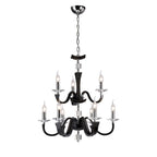 Diyas Nardini 9 Light 2 Tier Pendant Light in Polished Chrome with Black Faux Leather and Crystal