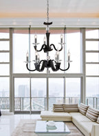 Diyas Nardini 9 Light 2 Tier Pendant Light in Polished Chrome with Black Faux Leather and Crystal
