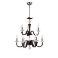 Diyas Nardini 9 Light 2 Tier Pendant Light in Polished Chrome with Dark Brown Faux Leather and Crystal