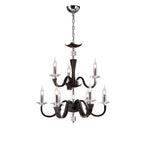 Diyas Nardini 9 Light 2 Tier Pendant Light in Polished Chrome with Dark Brown Faux Leather and Crystal