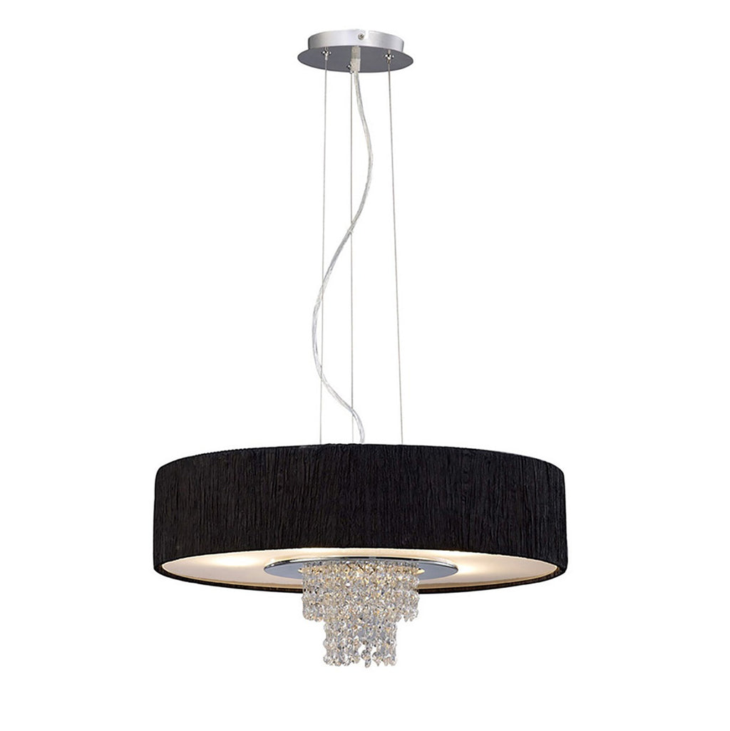Diyas Nerissa 6 Light Pendant Light in Polished Chrome with Crystal and Black Shade