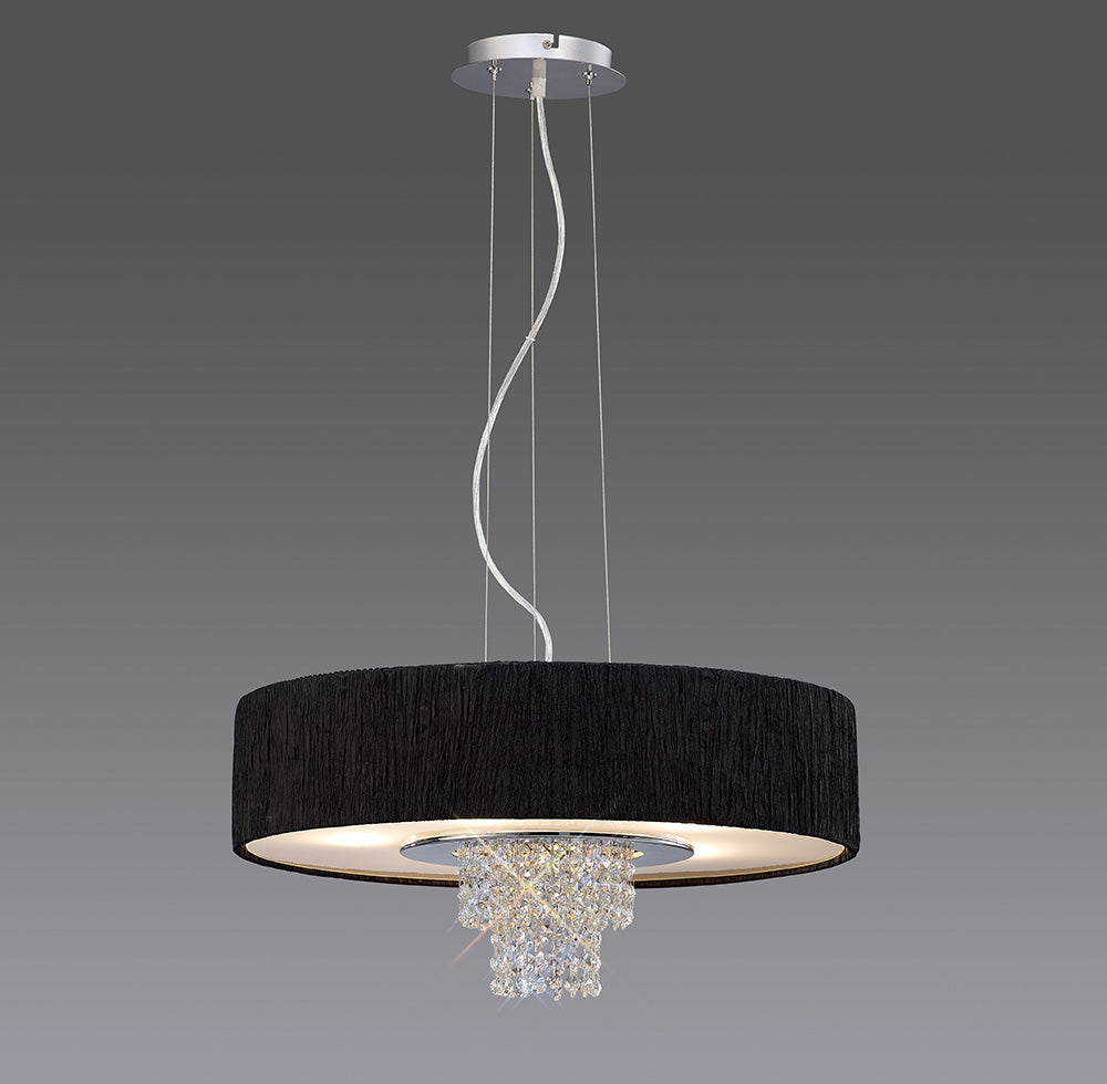 Diyas Nerissa 6 Light Pendant Light in Polished Chrome with Crystal and Black Shade