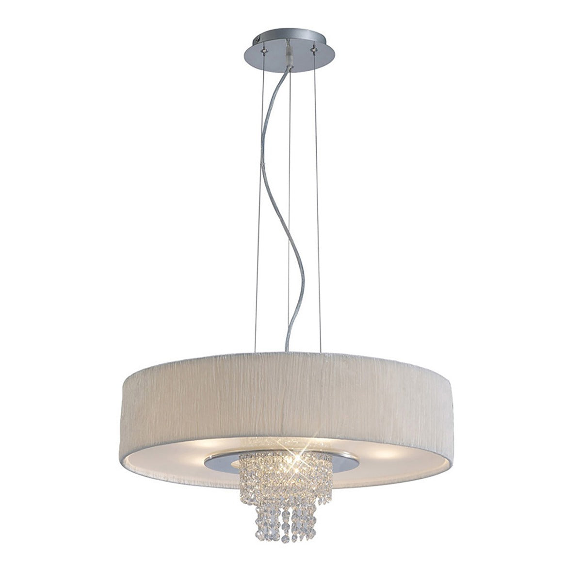 Diyas Nerissa 6 Light Pendant Light in Polished Chrome with Crystal and White Shade