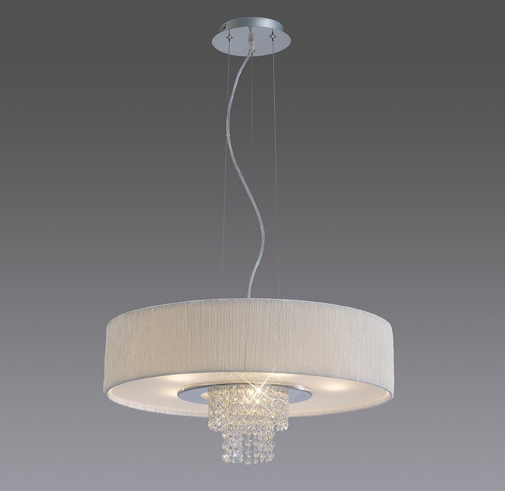 Diyas Nerissa 6 Light Pendant Light in Polished Chrome with Crystal and White Shade
