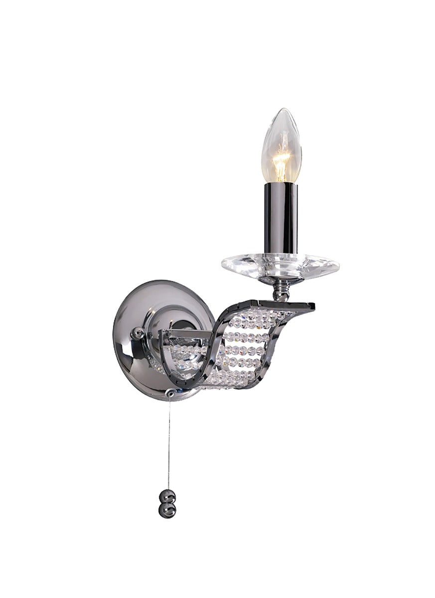 Diyas Niobe 1 Light Switched Wall Light in Polished Chrome with Crystal