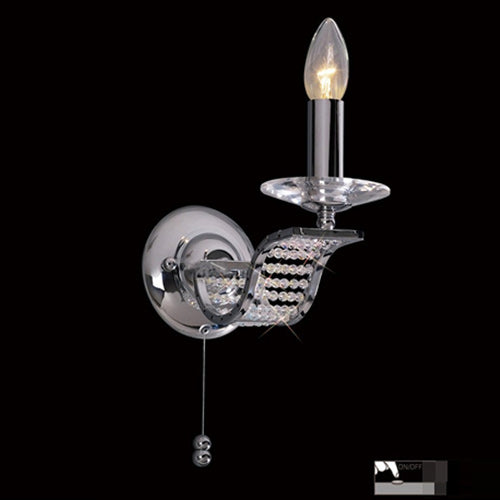 Diyas Niobe 1 Light Switched Wall Light in Polished Chrome with Crystal