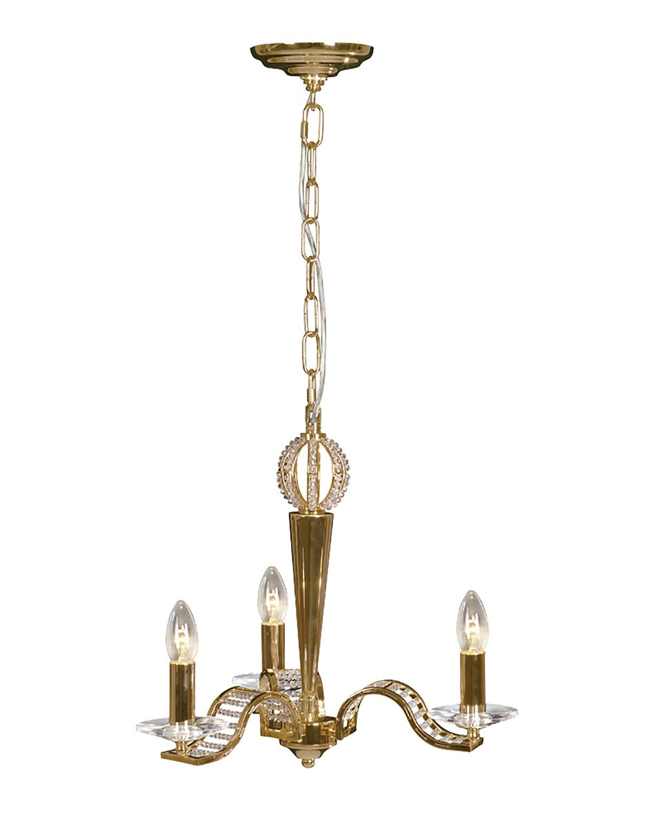 Diyas Niobe 3 Light Pendant Light in French Gold with Crystal