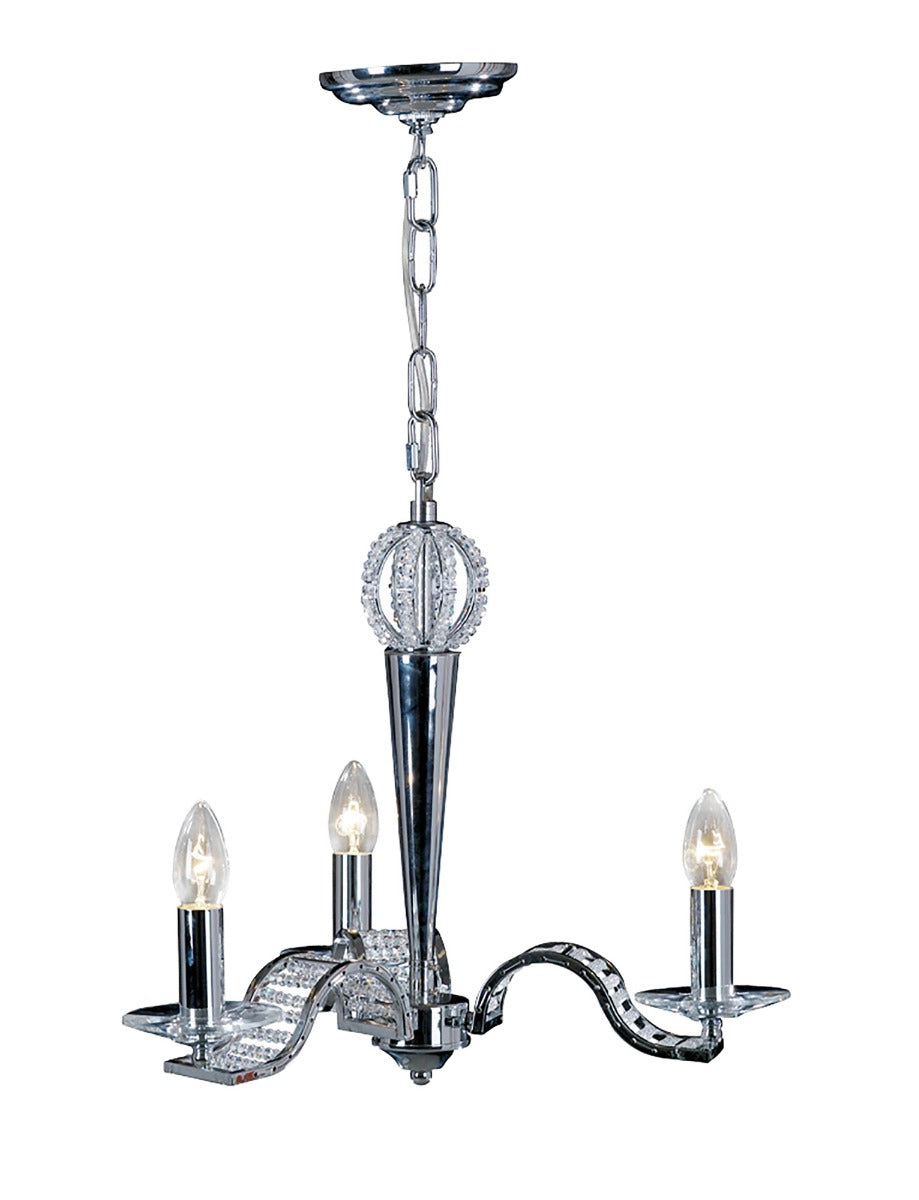 Diyas Niobe 3 Light Pendant Light in Polished Chrome with Crystal