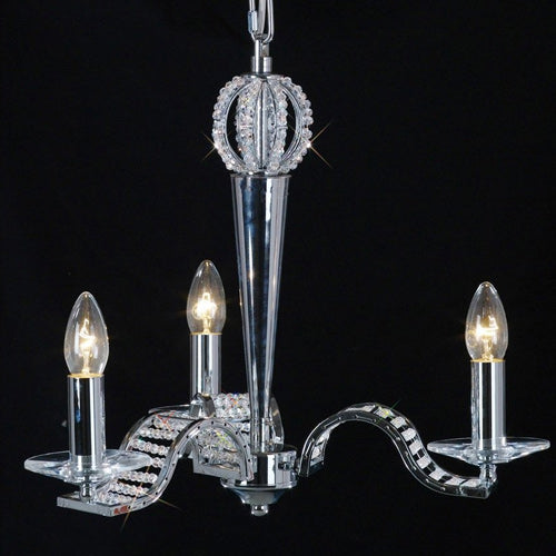 Diyas Niobe 3 Light Pendant Light in Polished Chrome with Crystal