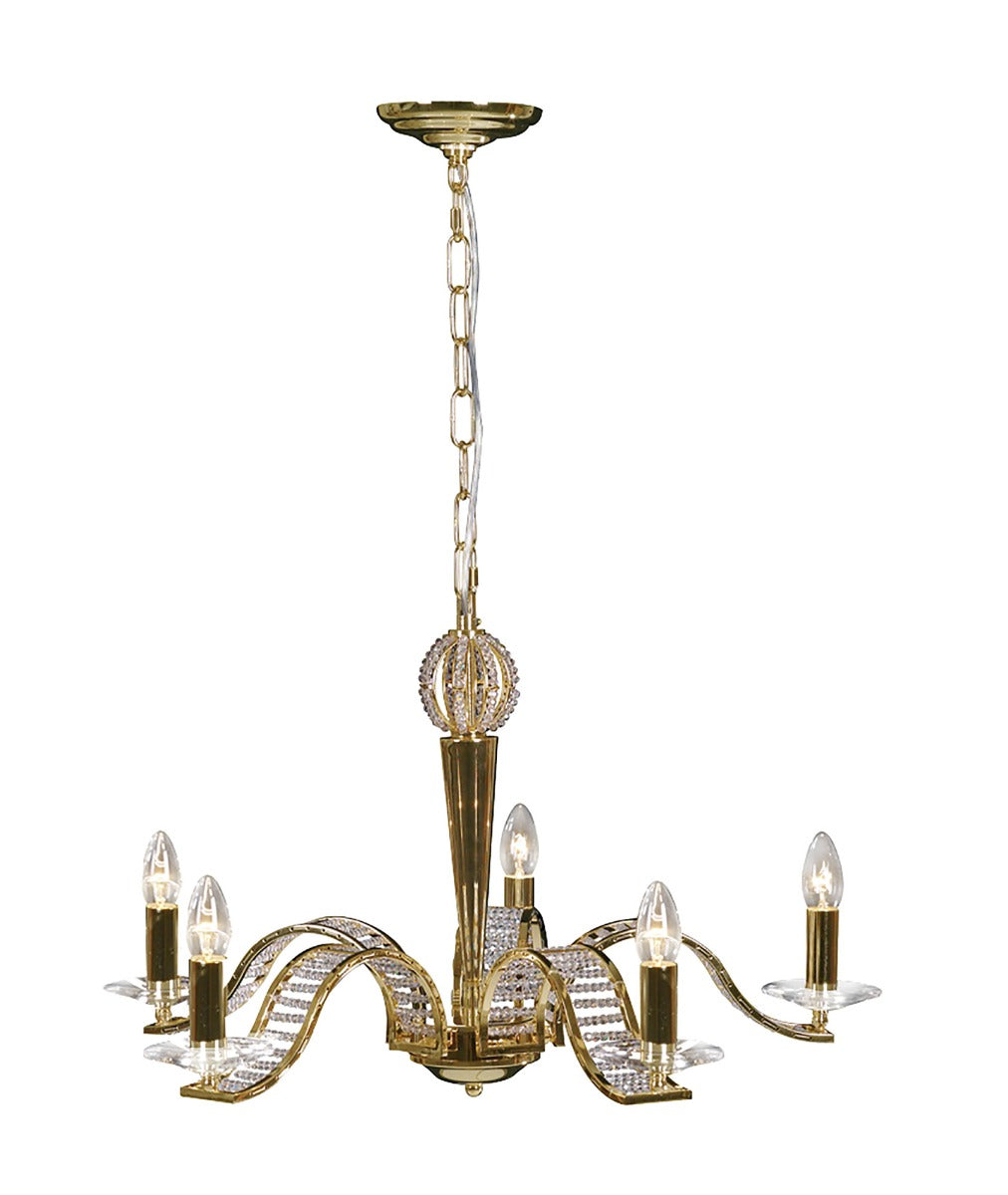 Diyas Niobe 5 Light Pendant Light in French Gold with Crystal