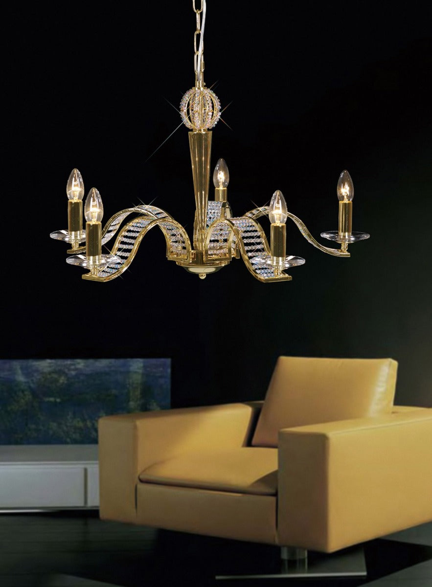 Diyas Niobe 5 Light Pendant Light in French Gold with Crystal