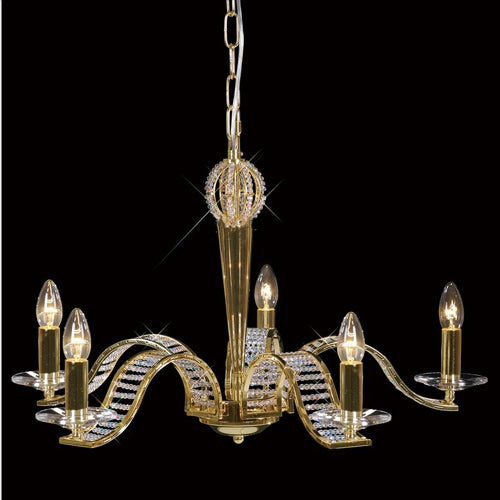 Diyas Niobe 5 Light Pendant Light in French Gold with Crystal
