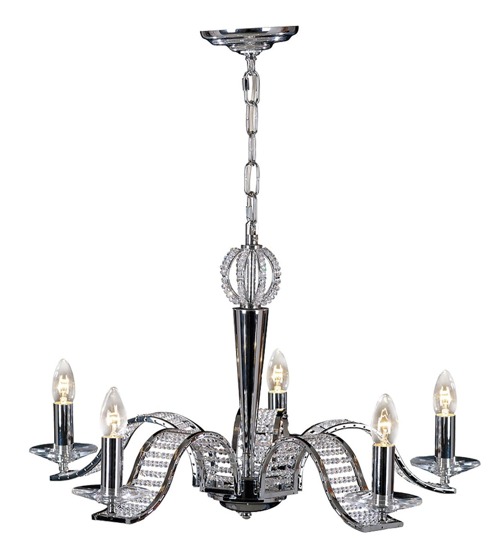 Diyas Niobe 5 Light Pendant Light in Polished Chrome with Crystal