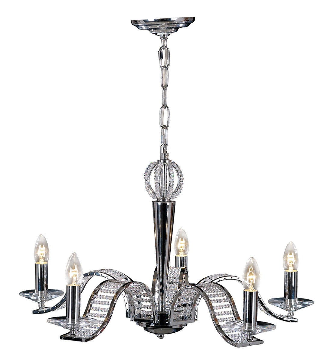 Diyas Niobe 5 Light Pendant Light in Polished Chrome with Crystal