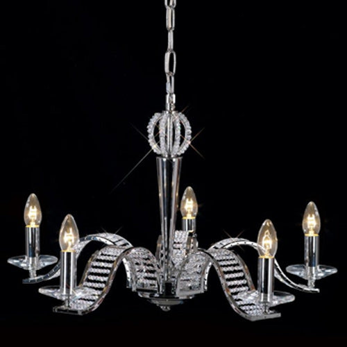 Diyas Niobe 5 Light Pendant Light in Polished Chrome with Crystal