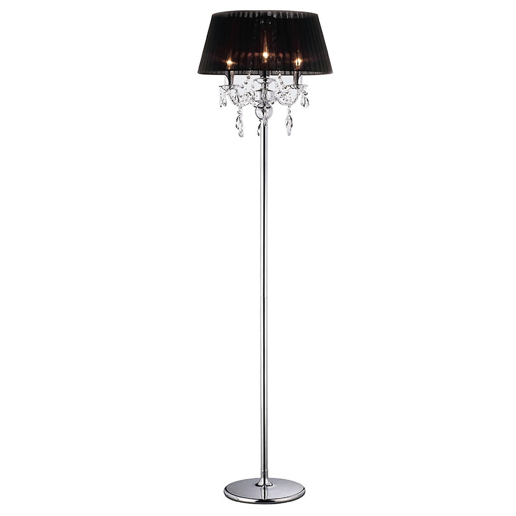 Diyas Olivia 3 Light Floor Lamp in Polished Chrome with Crystal and Black Shade