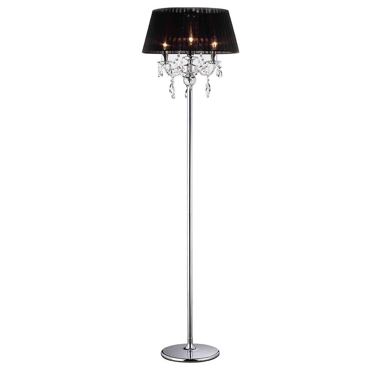 Diyas Olivia 3 Light Floor Lamp in Polished Chrome with Crystal and Black Shade