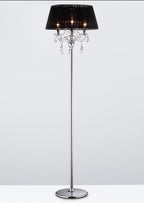 Diyas Olivia 3 Light Floor Lamp in Polished Chrome with Crystal and Black Shade