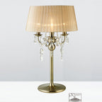 Diyas Olivia 3 Light Table Lamp in Antique Brass with Cream Shade