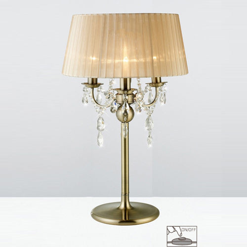 Diyas Olivia 3 Light Table Lamp in Antique Brass with Cream Shade