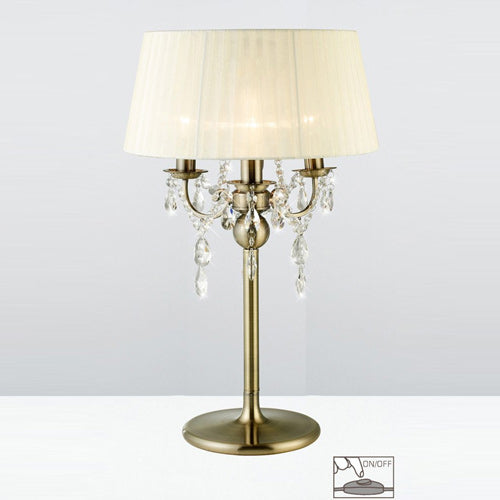 Diyas Olivia 3 Light Table Lamp in Antique Brass with Cream Shade