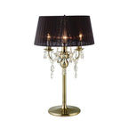 Diyas Olivia 3 Light Table Lamp in Antique Brass with Crystal and Black Shade